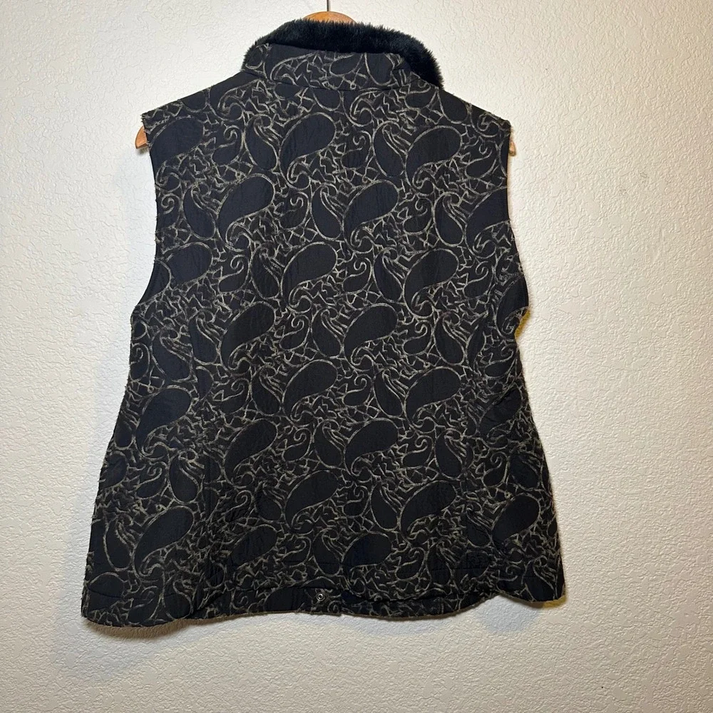 Cj Banks Womens‎ XL Vest Faux Fur Collar Leopard Fleece Lined Button Paisley Y2K